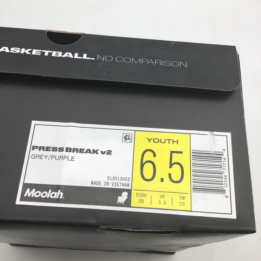 Moolah Kicks Press Break v2 Youth Size 6.5 Basketball Shoes Grey Purple NEW